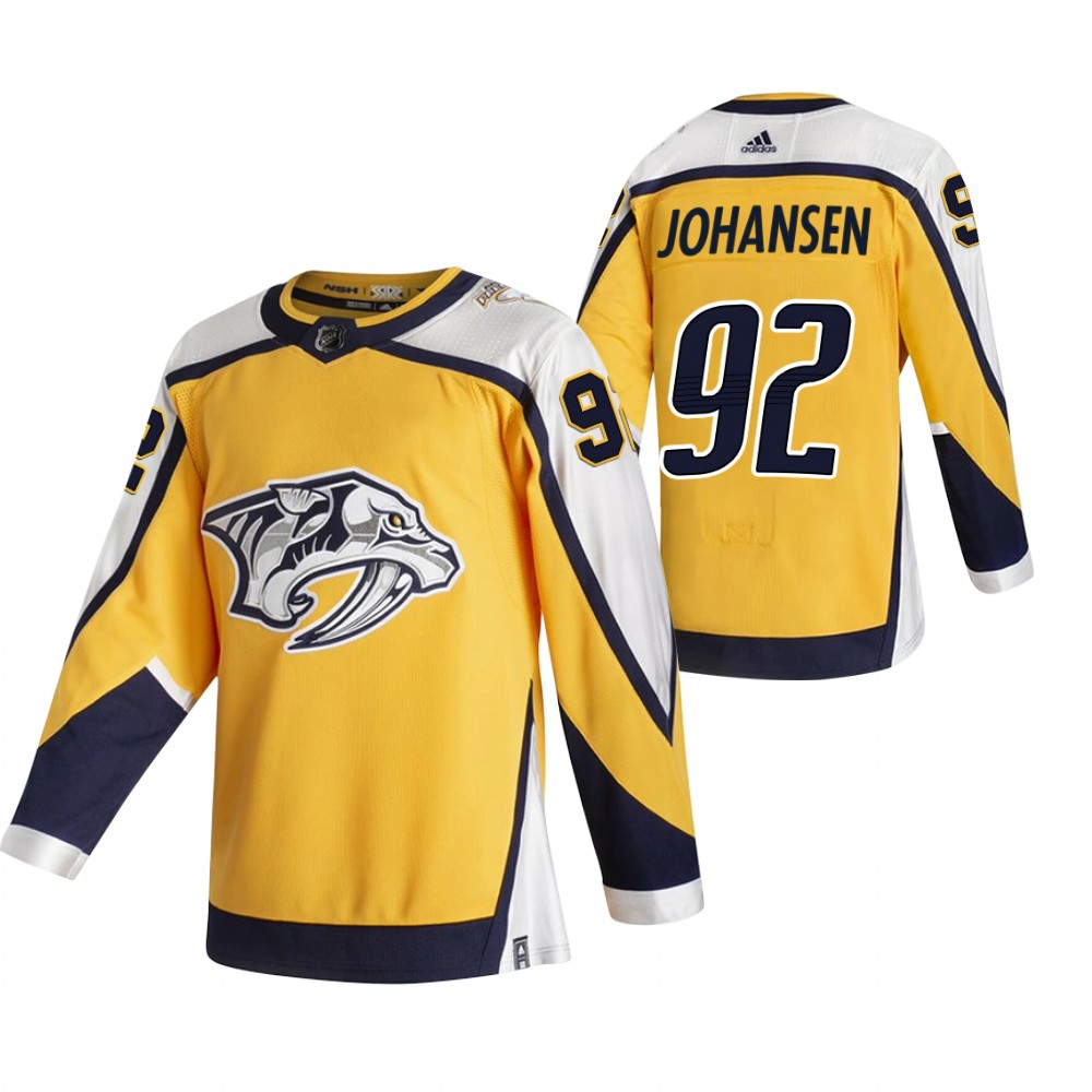 2021 Adidias Nashville Predators 92 Ryan Johansen Yellow Men Reverse Retro Alternate NHL Jersey